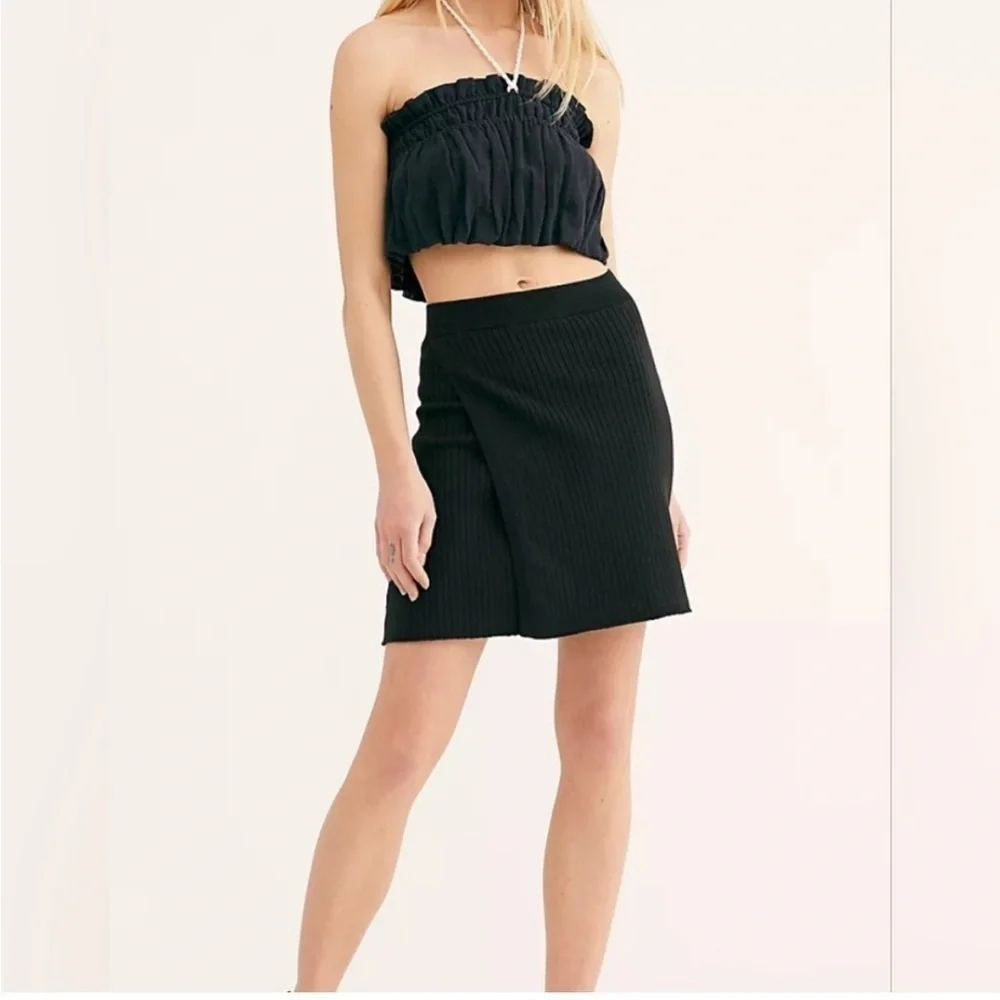 Free People Black Mod Wrap Skirt Ribbed Mini